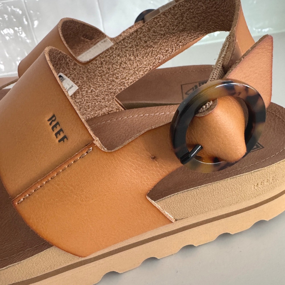 Reef Vista Hi Buckle Sandals Women 8.5 Natural Tan Platform Tortoise Comfort - Picture 4 of 7